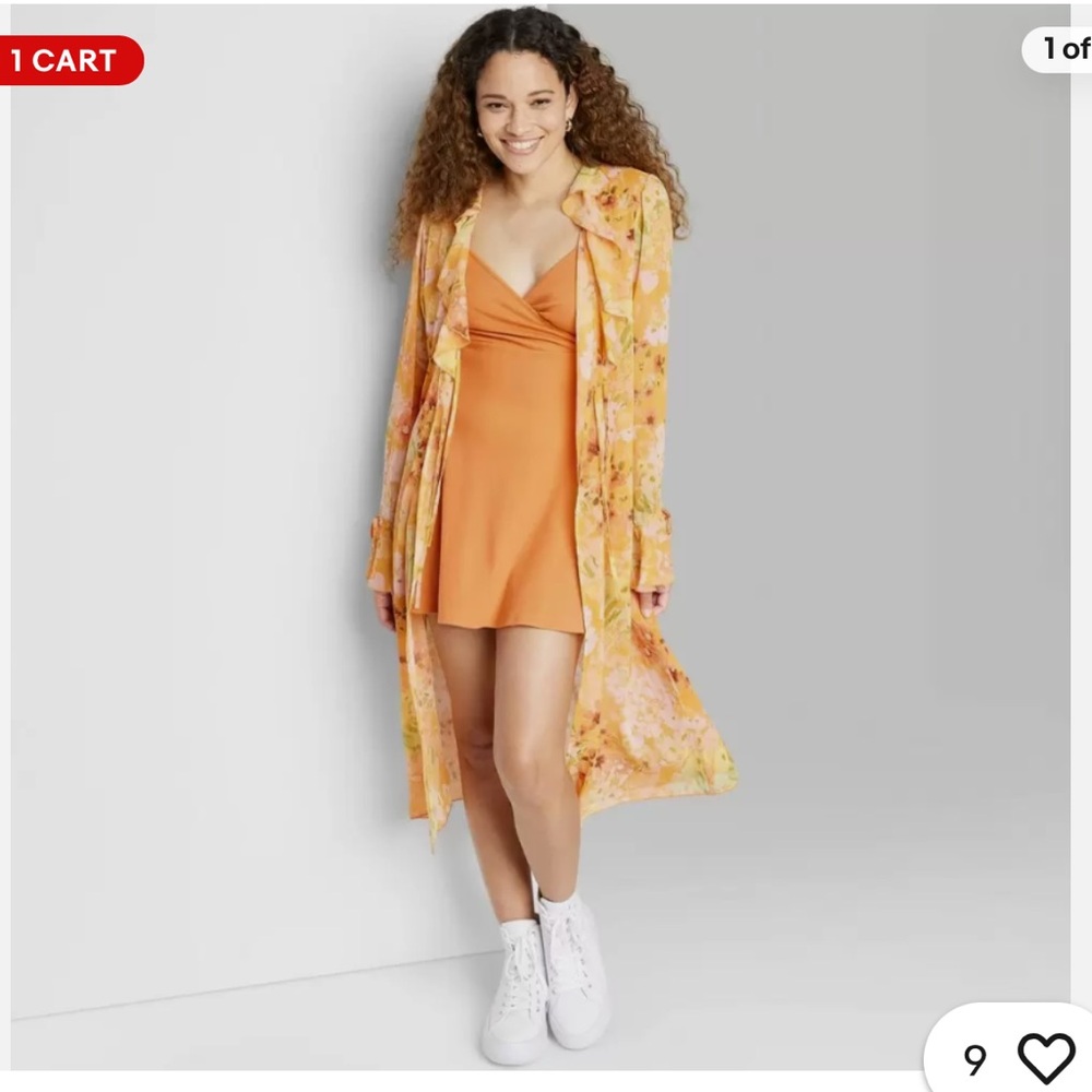 Wild Fable Vibrant Orange Floral Duster